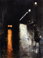 Lesser Ury  - Bilder Gemälde - Nocturnal Street Scene