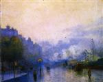 Lesser Ury  - Bilder Gemälde - Rainy Day in London, Thames Port