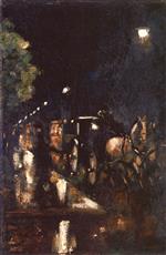Lesser Ury  - Bilder Gemälde - Rainy Street at Night (Berlin)