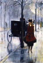 Lesser Ury  - Bilder Gemälde - Street Scene with Woman, Berlin