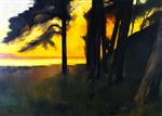 Lesser Ury  - Bilder Gemälde - Sunset over the Grunewaldsee