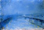 Lesser Ury  - Bilder Gemälde - Thames Bridges in the Twilight