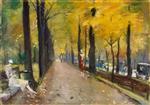 Lesser Ury  - Bilder Gemälde - Tiergarten Walkway in Autumn