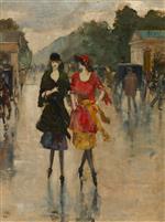 Lesser Ury  - Bilder Gemälde - Two Girls walking along the Street