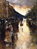 Lesser Ury  - Bilder Gemälde - Unter den Linden after the Rain