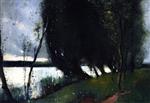 Lesser Ury  - Bilder Gemälde - Willows by the Lake