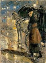 Lesser Ury  - Bilder Gemälde - Woman and Cab