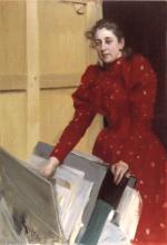 Anders Zorn  - Peintures - Portrait d´Emma Zorn dans le studio de Paris