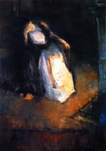 Lesser Ury  - Bilder Gemälde - Woman by the Chimney Fire