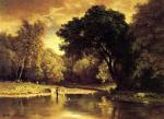 George Inness - Bilder Gemälde - Angler im Fluss