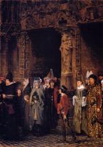 Sir Lawrence Alma Tadema  - Bilder Gemälde - Verlassen der Kirche im 15ten Jahrhundert