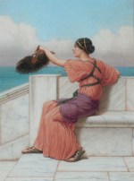 John William Godward - Bilder Gemälde - Ein Abschied mit Fächer