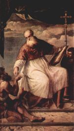 Tizian - Bilder Gemälde - Heiliger Johannes Evangelist und der Almosen