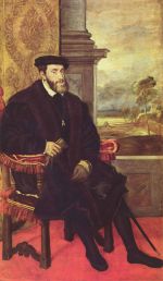 Tizian  - Bilder Gemälde - Portrait des Karl V im Lehnstuhl