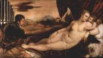 Tizian  - Bilder Gemälde - Venus mit Orgelspieler, Amor und Hund
