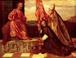 Tizian  - Bilder Gemälde - Votivbild des Jacopo Pesaro (Papst Alexander VI empfielt Jacopo Pesaro dem Heiligen Petrus)