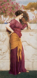 John William Godward  - Peintures - L´éventail en plumes de paon