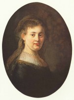 Rembrandt  - Peintures - Portrait de Saskia avec voile (ovale)