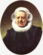 Rembrandt  - Bilder Gemälde - Portrait einer dreiundachtzigjährigen mit Mühlsteinkragen und Haube