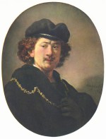 Rembrandt  - Bilder Gemälde - Selbstportrait mit Hand auf der Brust (Oval)
