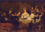 Rembrandt  - Peintures - Samson posant l´énigme au repas de noces