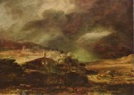 Rembrandt  - Bilder Gemälde - Stadt auf einem Hügel bei stürmischem Wetter