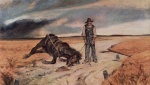 Giovanni Fattori - Bilder Gemälde - Bauer mit zusammengebrochenem Pferd