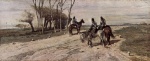 Bild:Drei Kavalleristen auf einer Straße