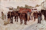 Giovanni Fattori - Bilder Gemälde - Landsstraße mit Bauern und Soldaten