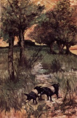 Giovanni Fattori  - Bilder Gemälde - Zwei Schweine auf der Weide