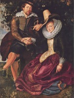 peter paul rubens  - Bilder Gemälde - Selbstportrait des Malers mit seiner Frau Isabella Brant in der Geissblattlaube