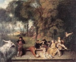 Jean Antoine Watteau  - Bilder Gemälde - Hochzeitsgesellschaft im Freien