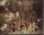 Jean Antoine Watteau  - paintings - Reunion en plein air