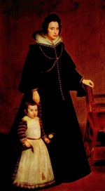 Diego Velazquez - Bilder Gemälde - Portrait Dona Antonia Ippenarita mit einem Sohn