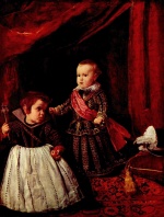 Diego Velazquez  - Bilder Gemälde - Portrait des Infanten Baltasar Carlos mit einem Zwerg