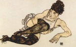 Egon Schiele  - paintings - Frau mit gruenen Struempfen