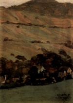 Egon Schiele - Bilder Gemälde - Häuser vor Berghang