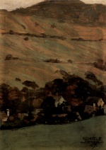 Egon Schiele - Peintures - Maisons devant la montagne