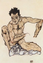 Egon Schiele - Bilder Gemälde - Hockender männlicher Akt (Selbstportrait)