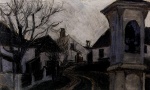 Egon Schiele - Bilder Gemälde - Klosterneuburg, Kahle Bäume und Häuser