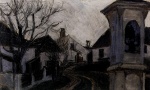 Egon Schiele  - paintings - Klosterneuburg, Kahle Baeume und Haeuser