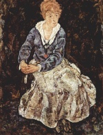 Egon Schiele  - Peintures - Portrait d'Edith Schiele assise