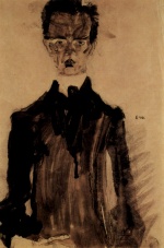 Egon Schiele  - Bilder Gemälde - Selbstportrait im schwarzen Gewand