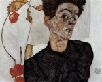 Egon Schiele  - Bilder Gemälde - Selbstportrait mit Lampionfrüchten