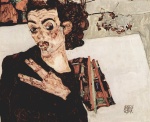 Egon Schiele  - Bilder Gemälde - Selbstportrait mit schwarzem Tongefäß