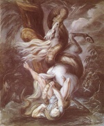 Johann Heinrich Füssli  - paintings - Reiter von Riesenschlange ueberfallen