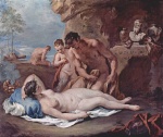 Sebastiano Ricci - Bilder Gemälde - Schlafende Nymphe von zwei Satyrn betrachtet