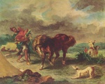 Eugene Delacroix - Bilder Gemälde - Der Marokkaner und sein Pferd
