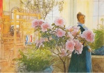 Carl Larsson - Peintures - Karin avec azalée dans l'atelier