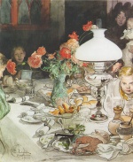 Carl Larsson  - Bilder Gemälde - Um die Abendlampe